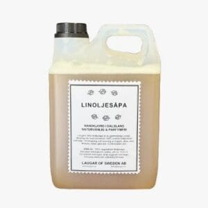 linoljesåpa 2,5 liter, småskaligt tillverkad av Laugar of Sweden AB av 100% svensk linfröolja.